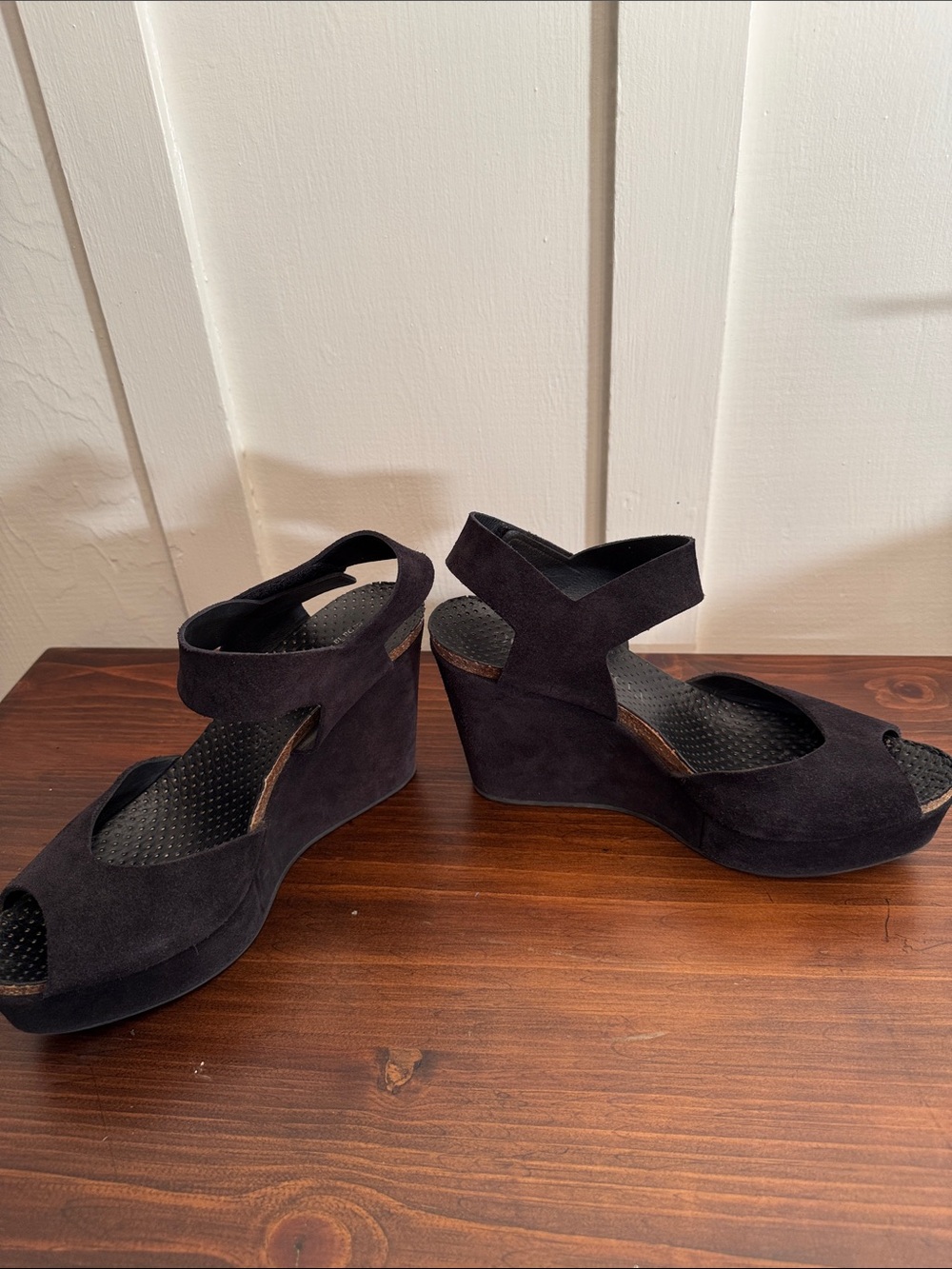 Pedro Garcia black Suede Platform Wedge Sandals Peep Toe Hook Loop EU 41 - Picture 15 of 16